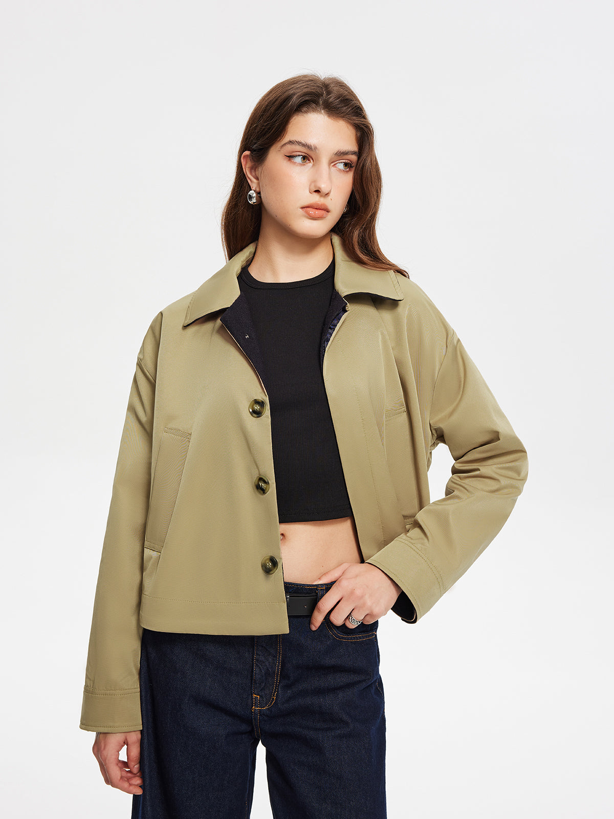 Contrast Belt Button Trench Coat-Mesadic