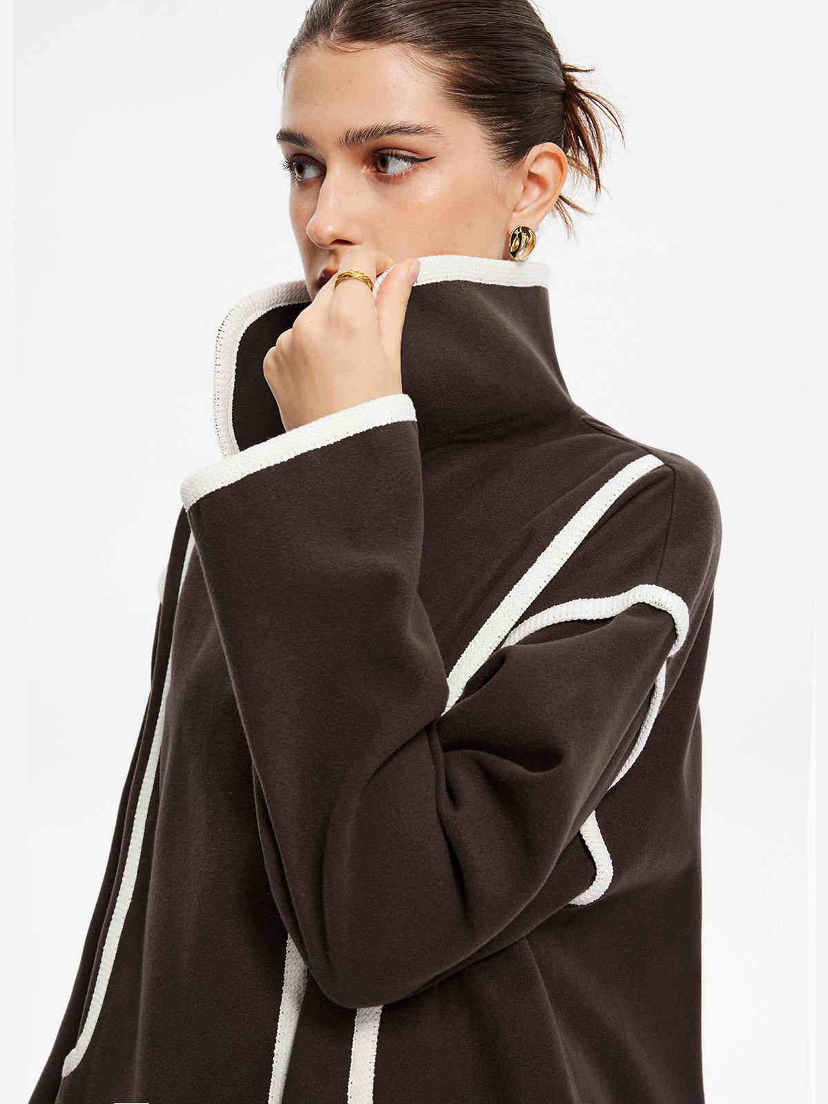 Contrast Binding Breasted Long Coat-Mesadic