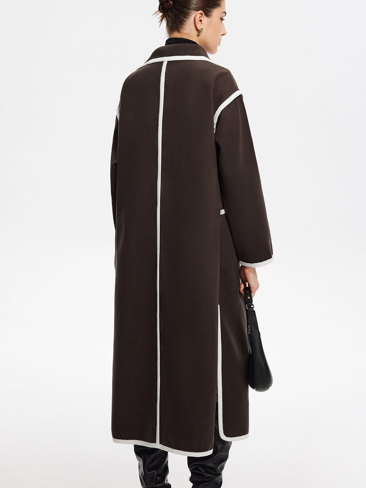 Contrast Binding Breasted Long Coat-Mesadic