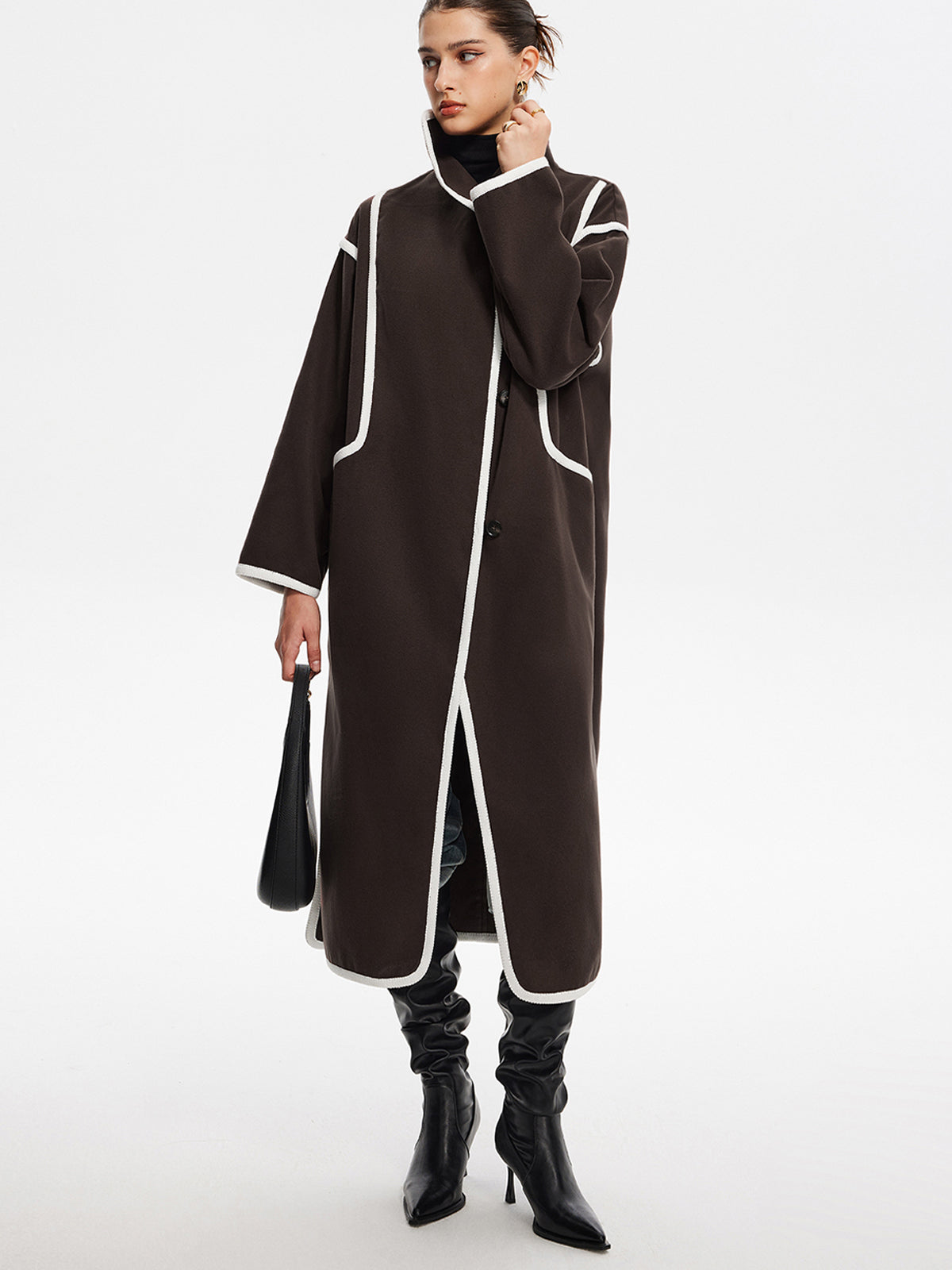 Contrast Binding Breasted Long Coat-Mesadic