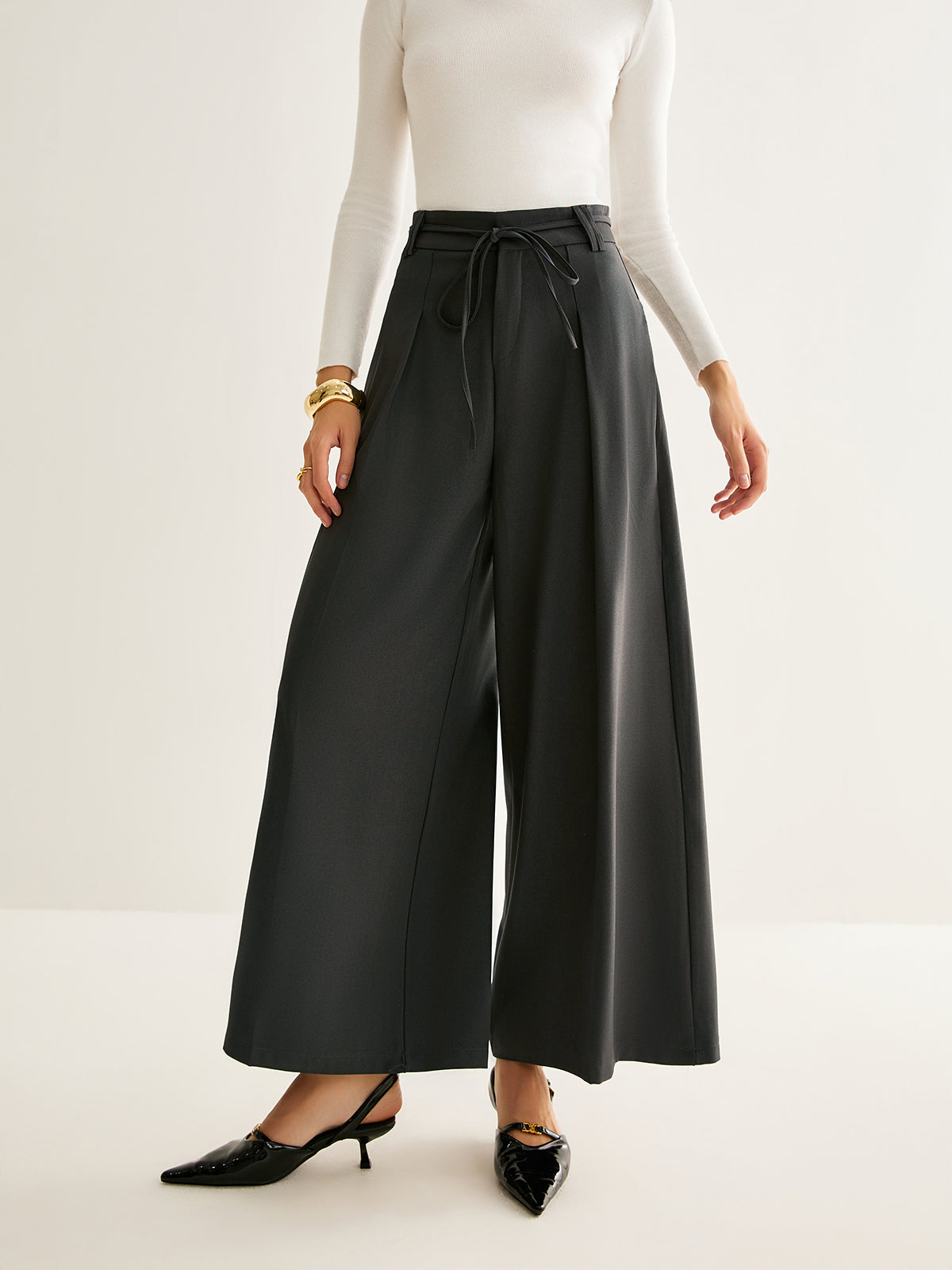 Rope Belt Wide-Leg Pants-Mesadic