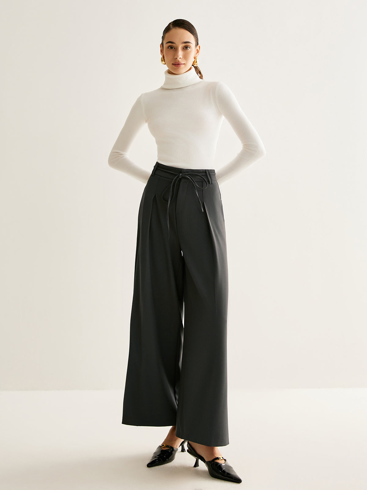 Rope Belt Wide-Leg Pants-Mesadic