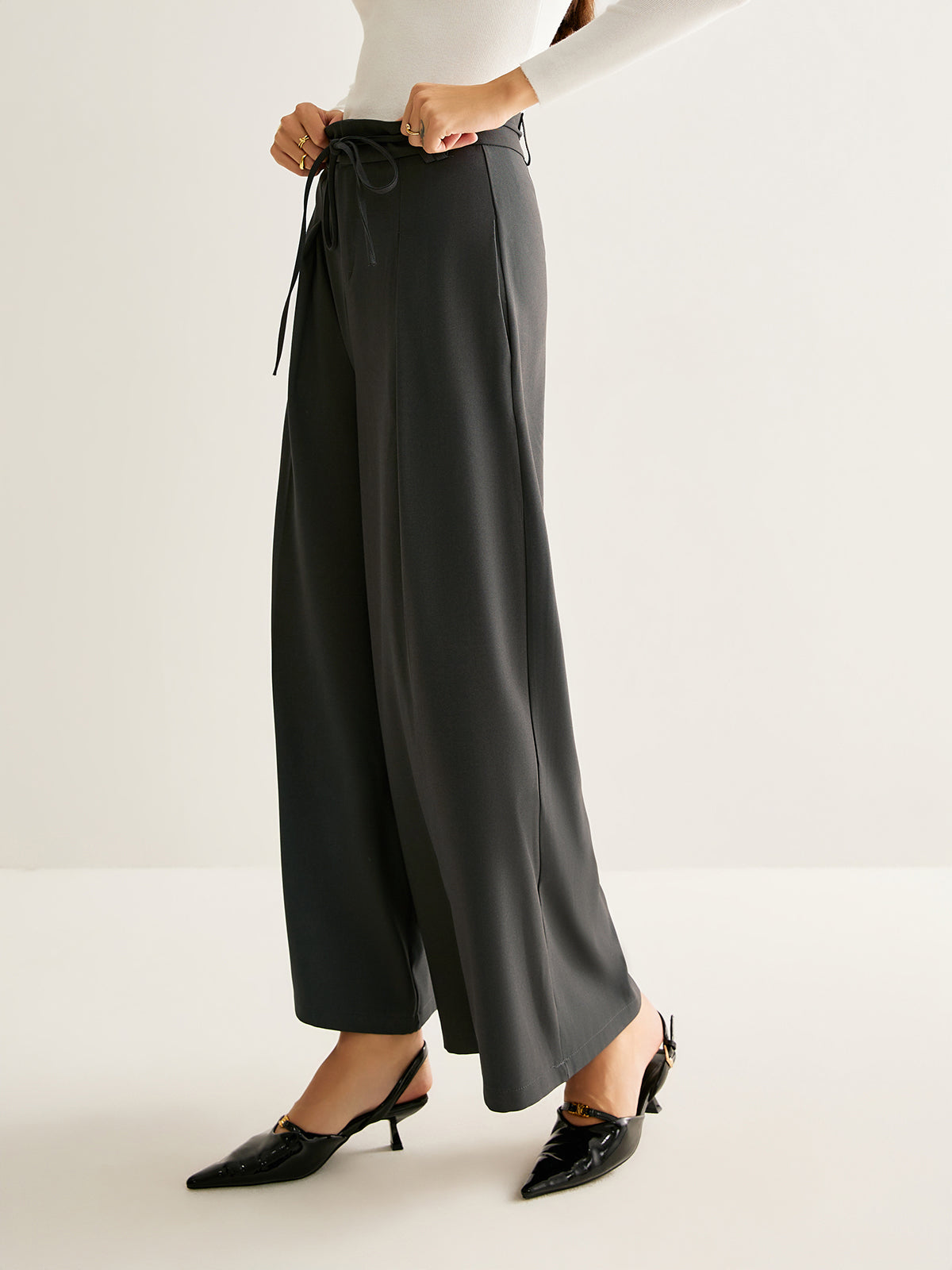 Rope Belt Wide-Leg Pants-Mesadic