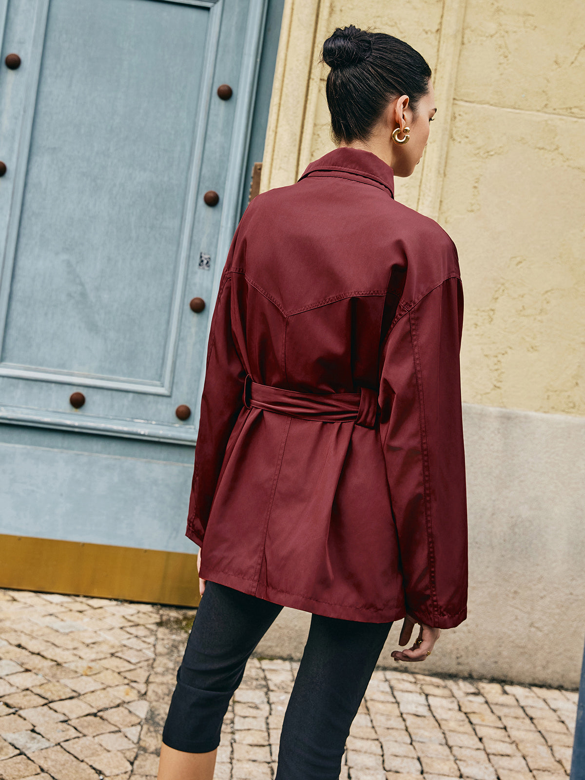 Retro Asymmetrical Belted Trench Coat-Mesadic