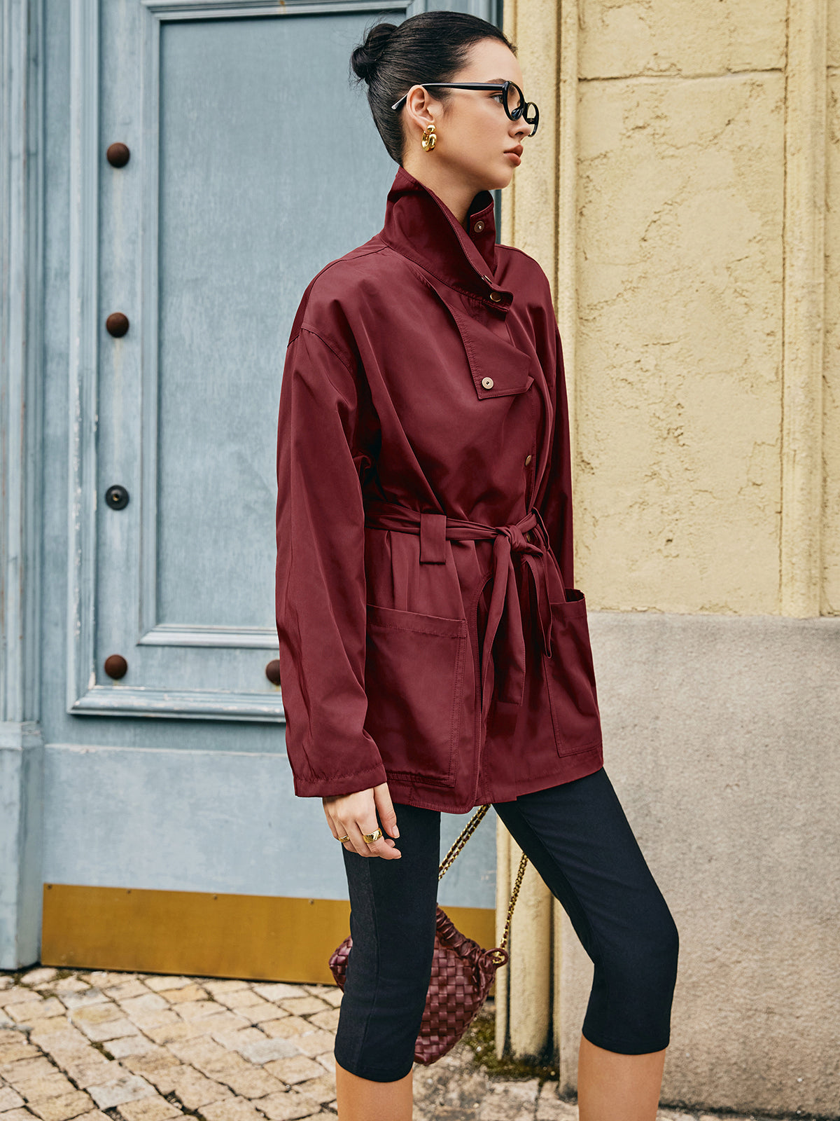 Retro Asymmetrical Belted Trench Coat-Mesadic