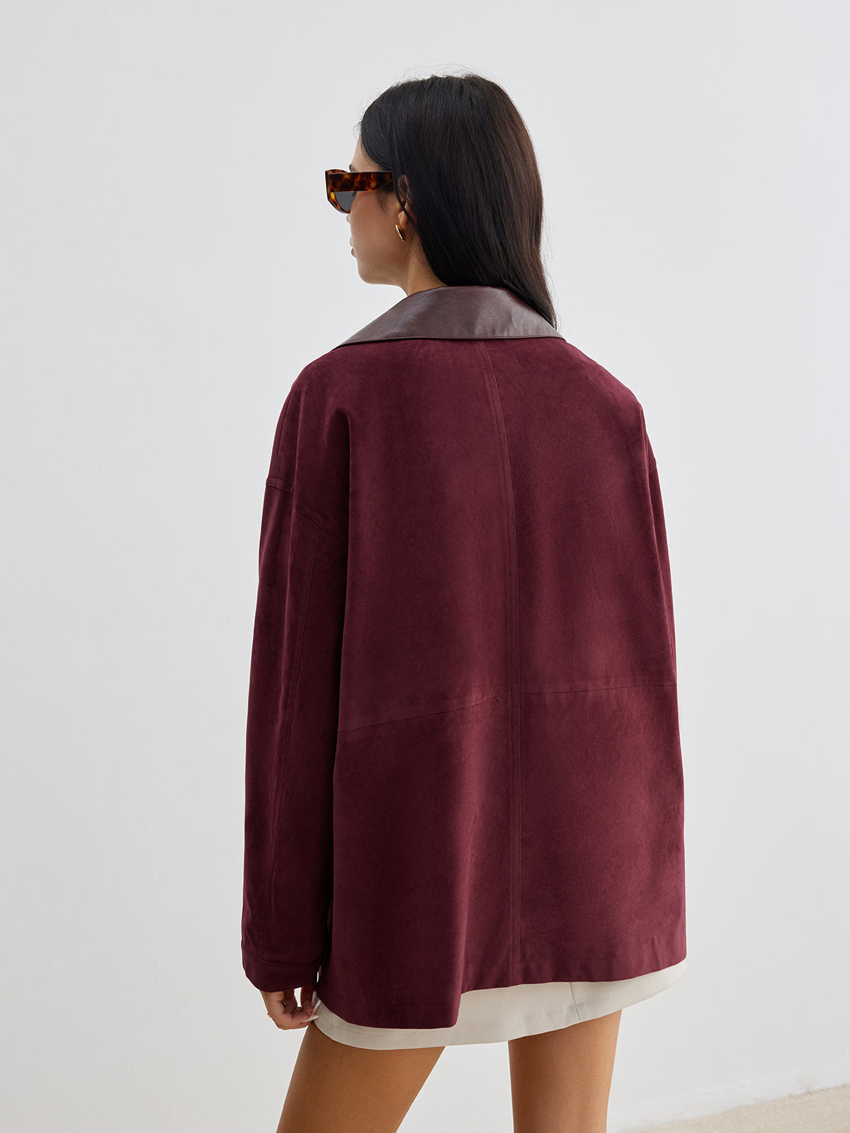 Suede Contrast Collar Pockets Jacket-Mesadic