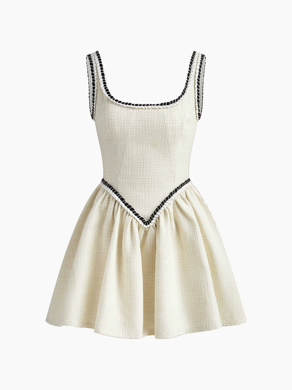 Tweed Pleated Strappy Dress-Trafni