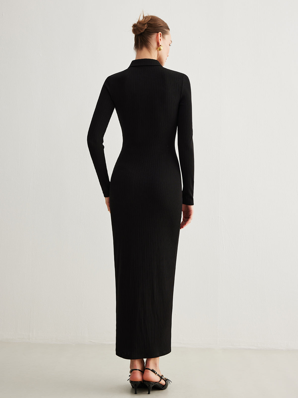 Metal Button-Down Split Lapel Dress-Mesadic