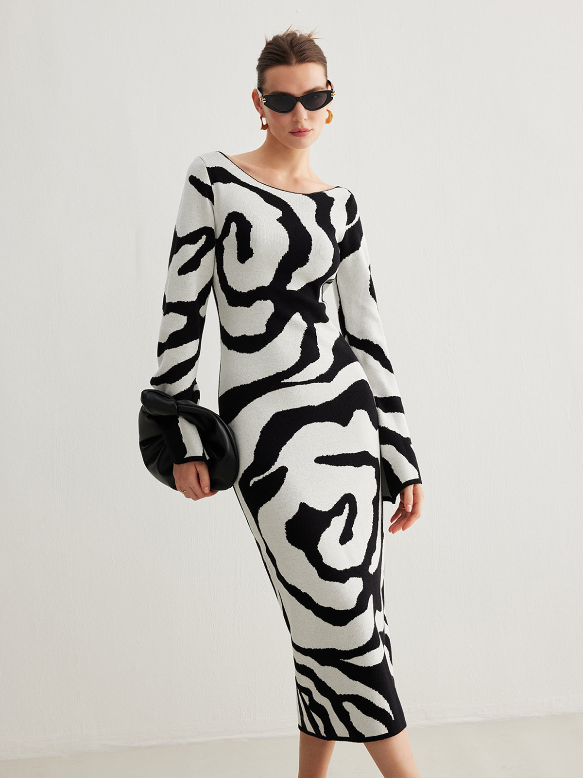 Zebra Bell Sleeve Sweater Dress-Mesadic