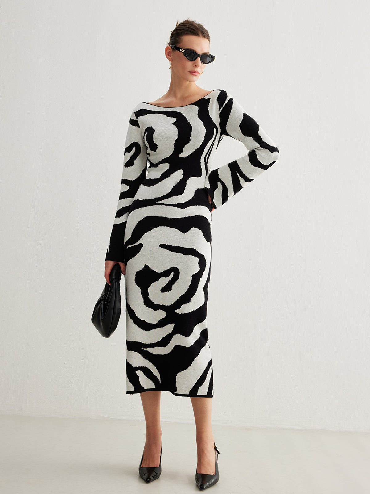 Zebra Bell Sleeve Sweater Dress-Mesadic