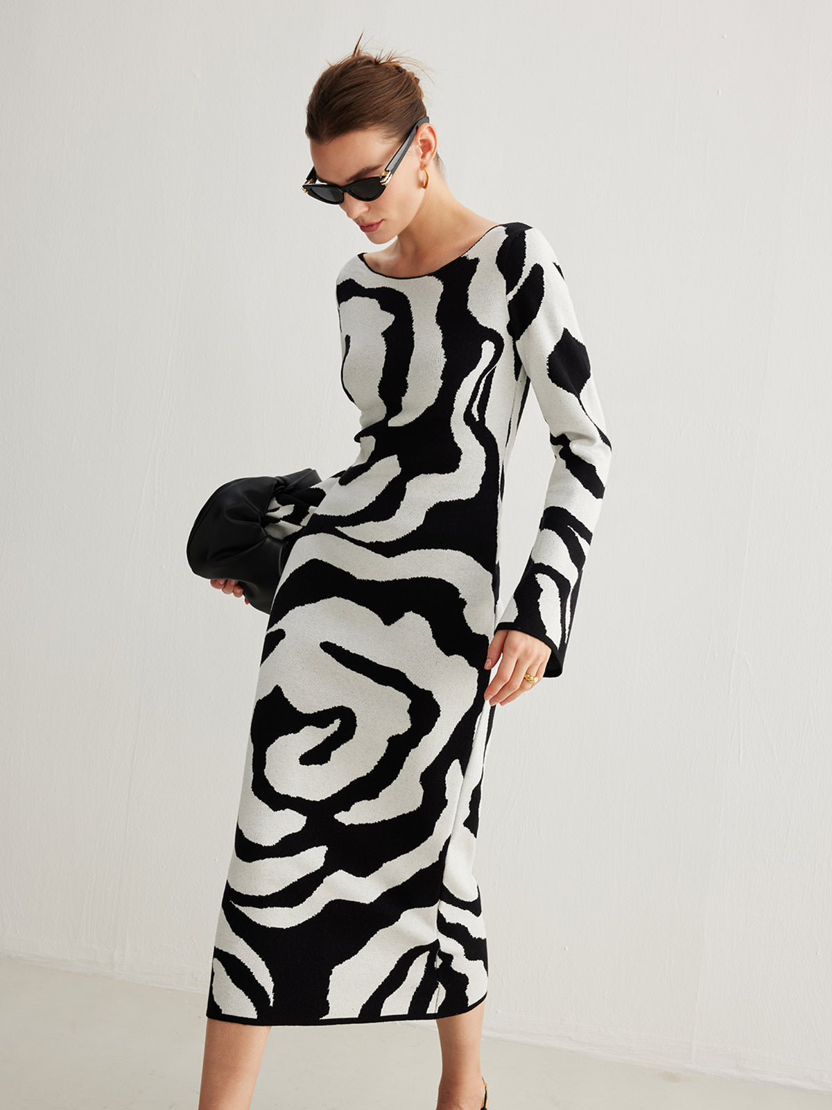Zebra Bell Sleeve Sweater Dress-Mesadic