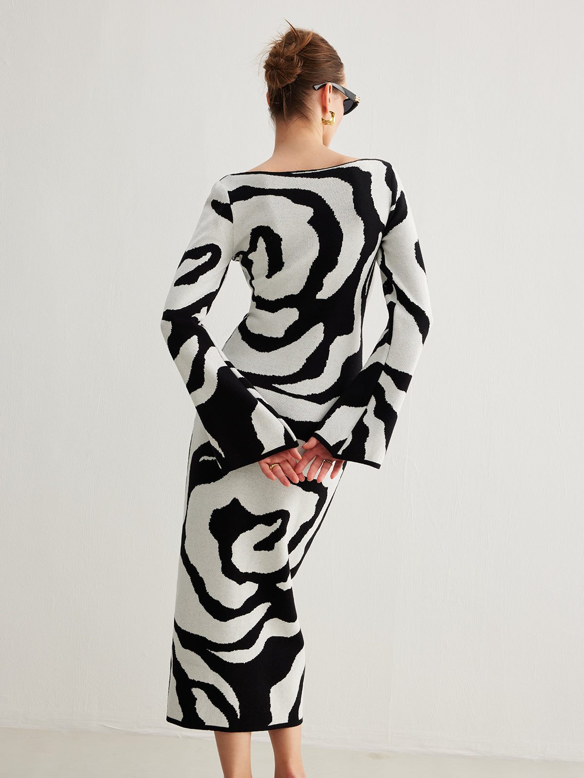 Zebra Bell Sleeve Sweater Dress-Mesadic