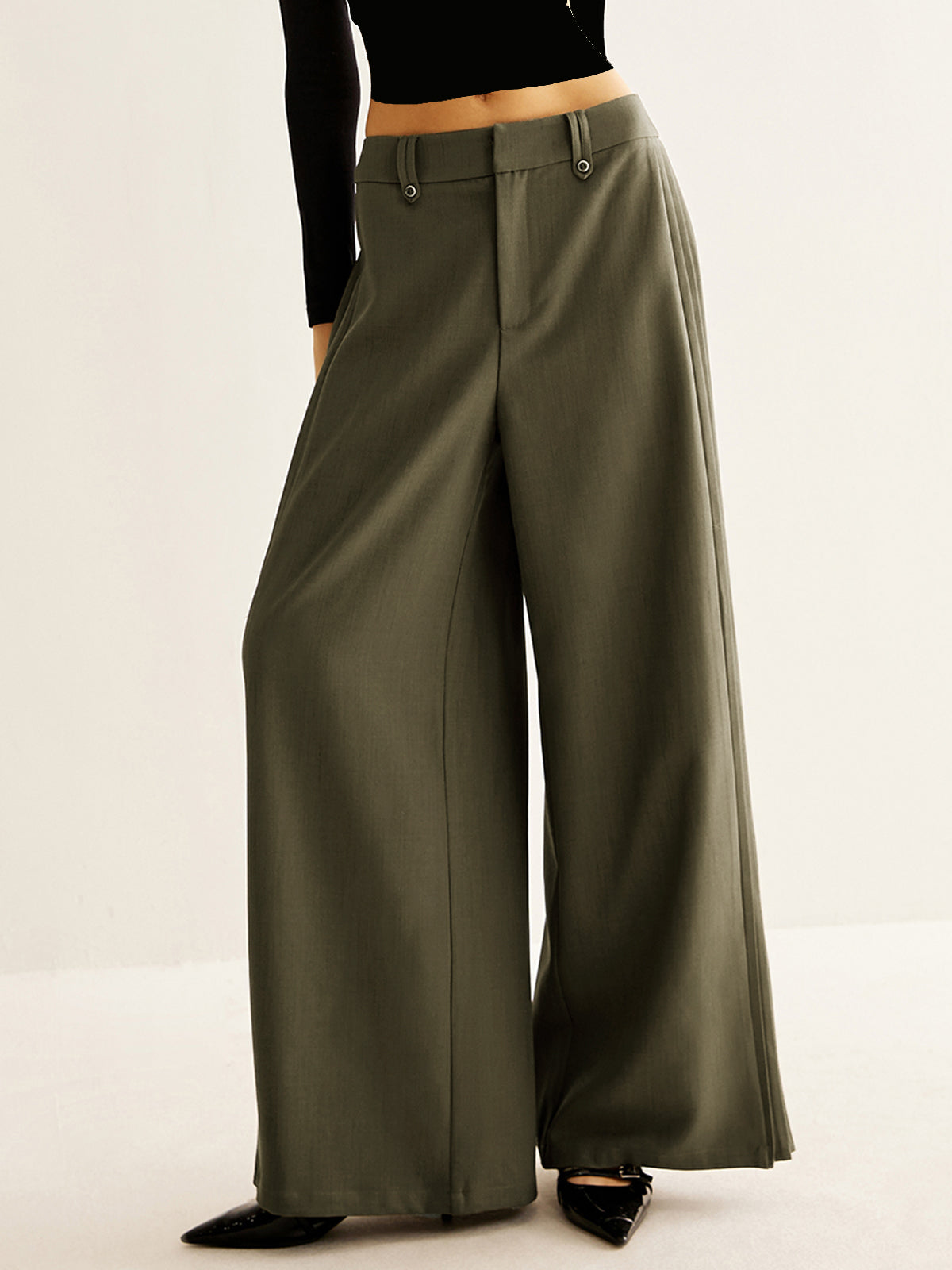 Side Pleated Wide-Leg Pants-Mesadic
