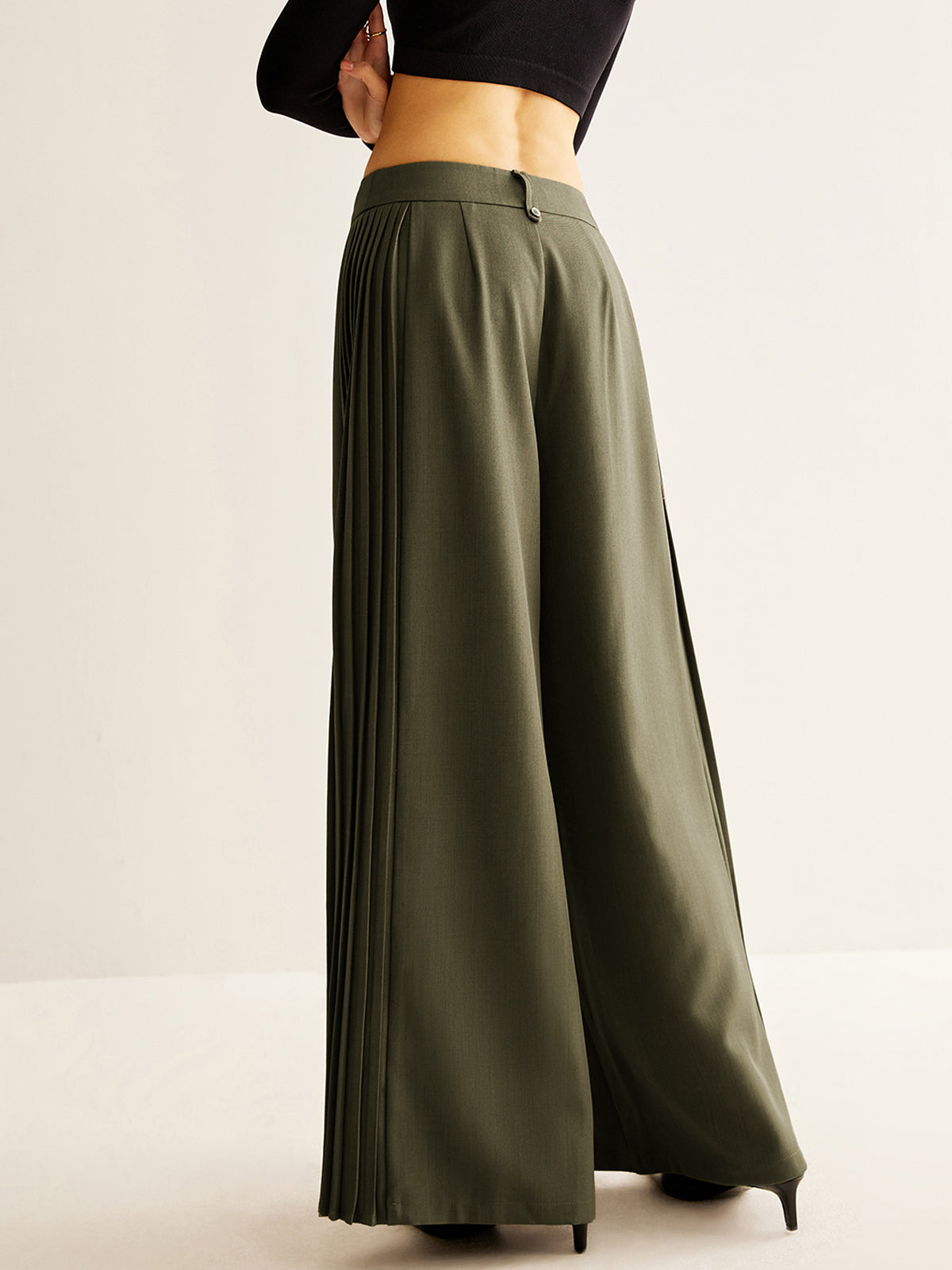 Side Pleated Wide-Leg Pants-Mesadic