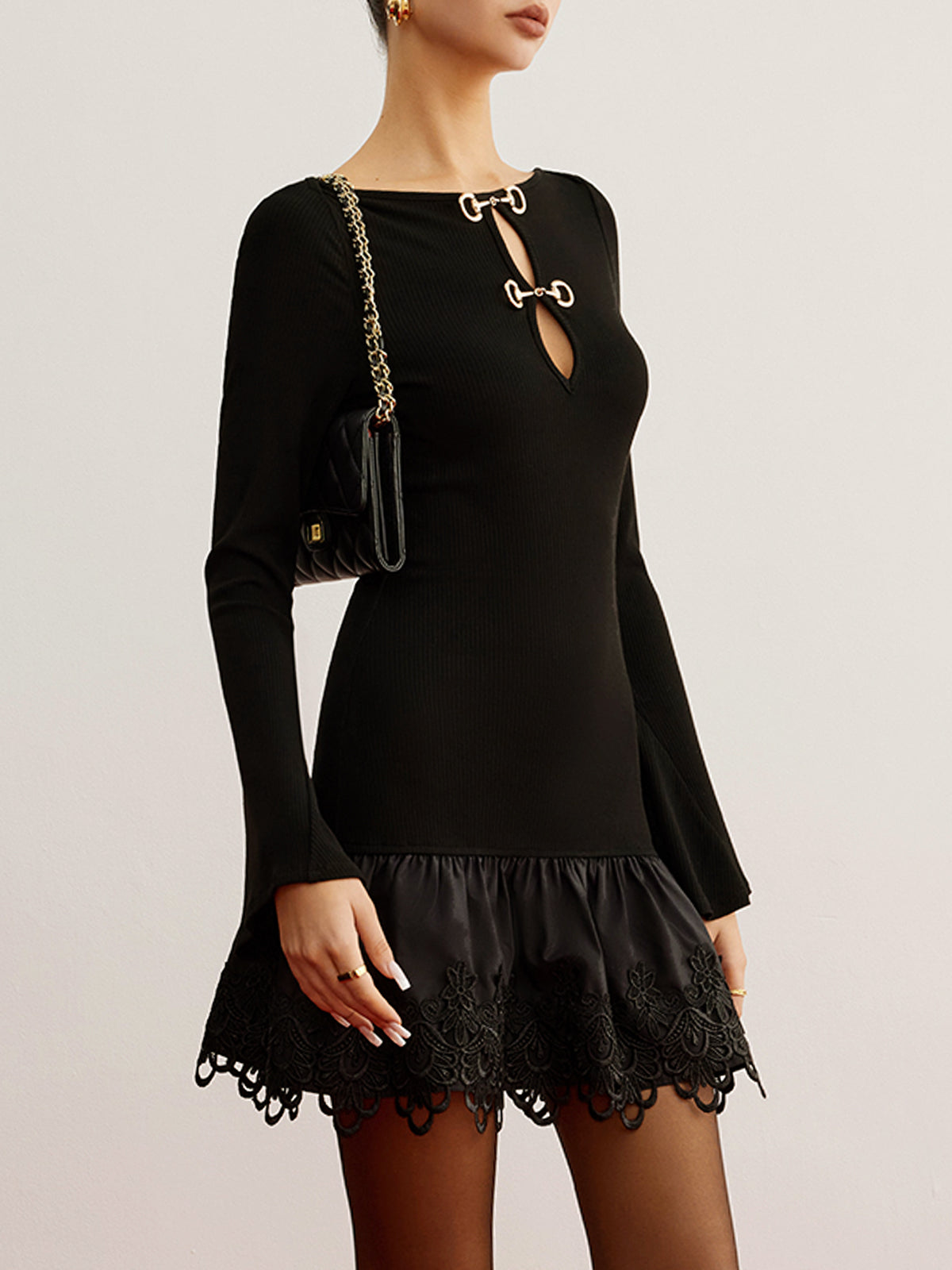 Cutout Panel Jersey Dress-Trafni