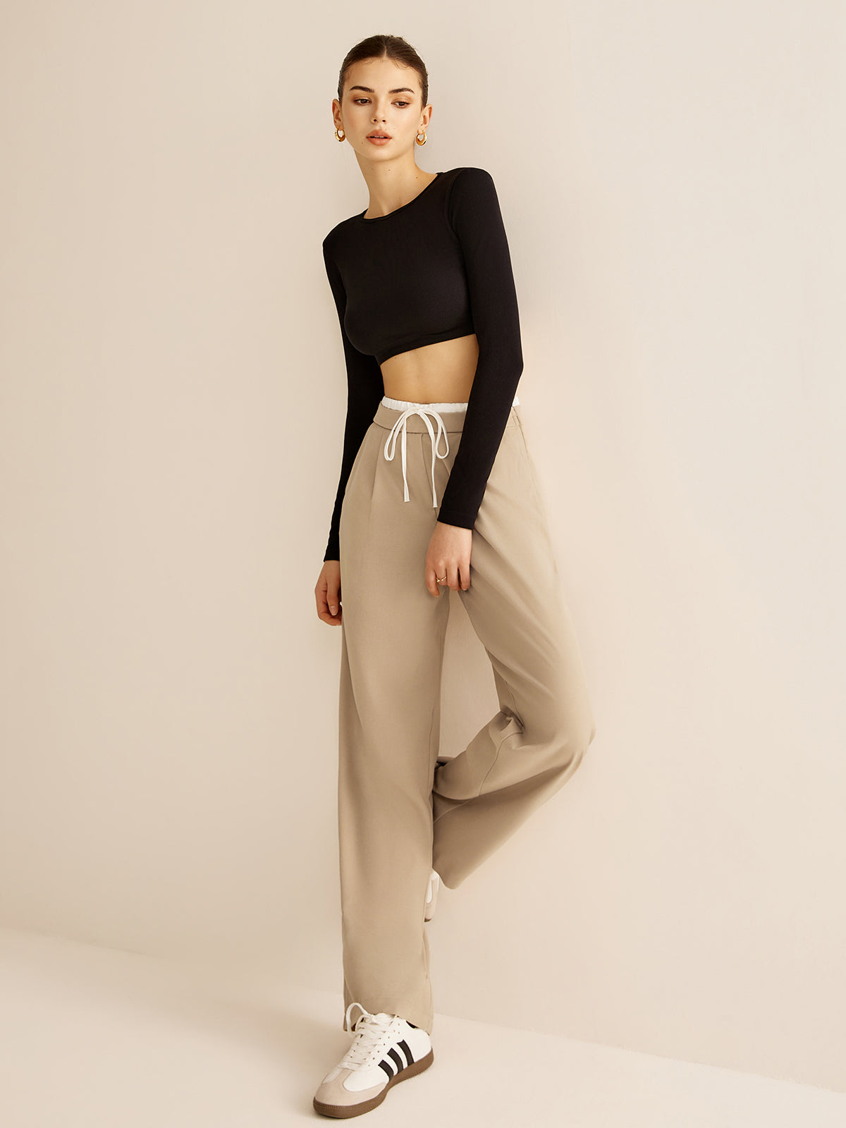 Contrast Trim Drawstring Pants-Mesadic