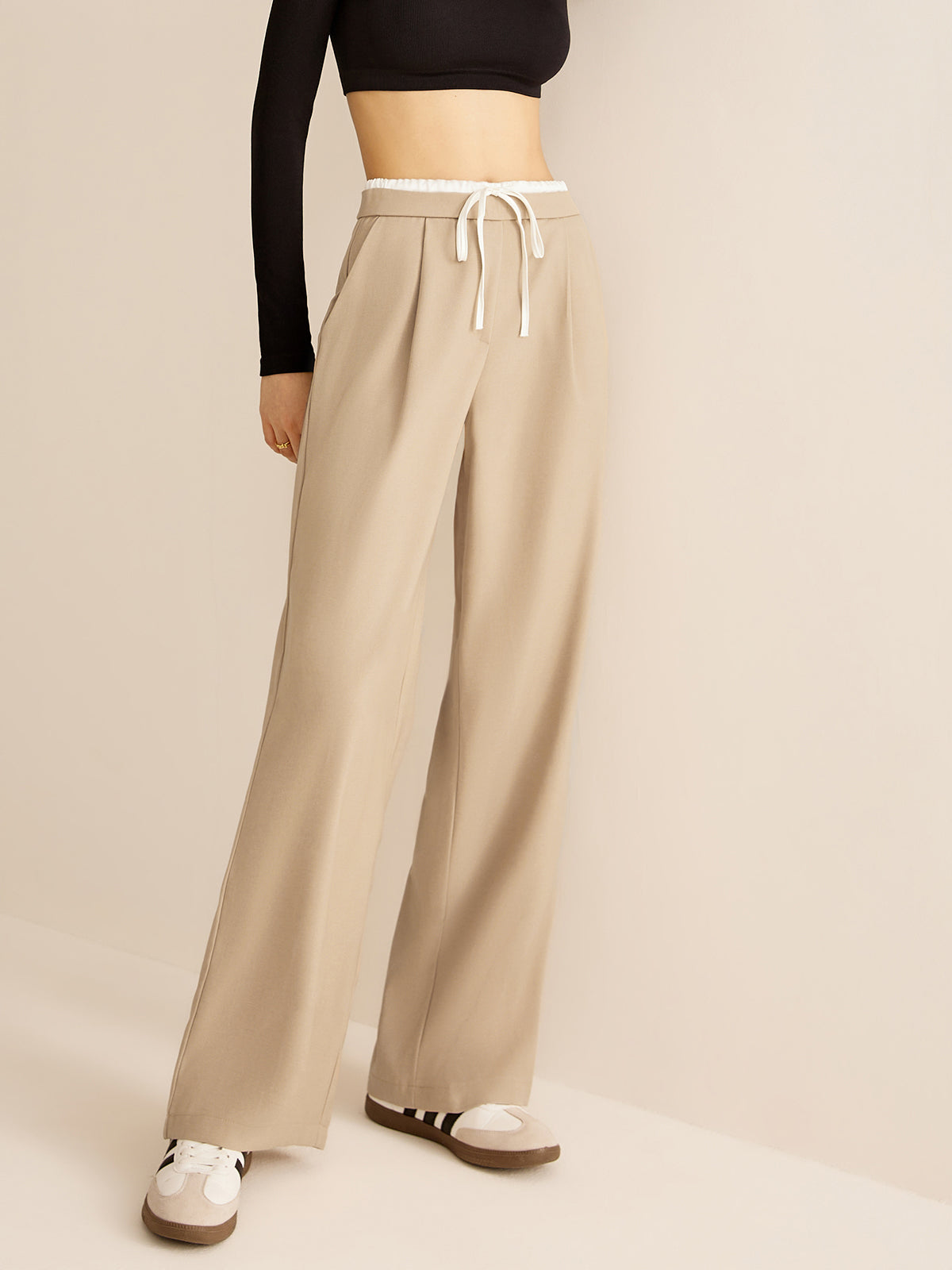 Contrast Trim Drawstring Pants-Mesadic