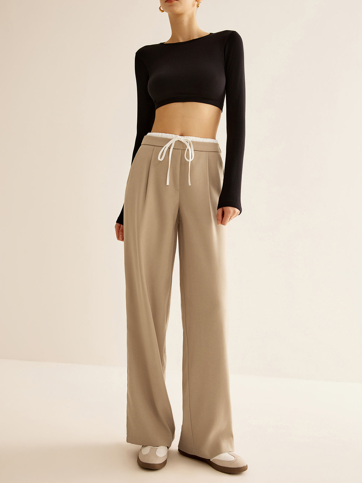 Contrast Trim Drawstring Pants-Mesadic