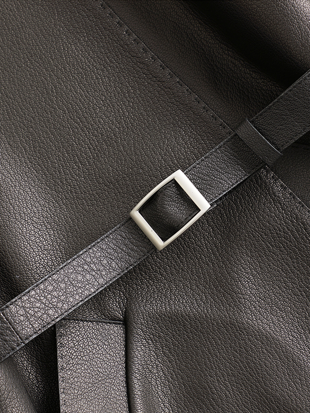 Stand Collar Belted Faux Leather Jacket-Mesadic
