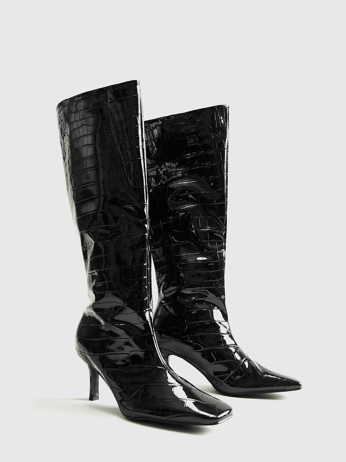 Crocodile Pattern Knee High Boots-Mesadic