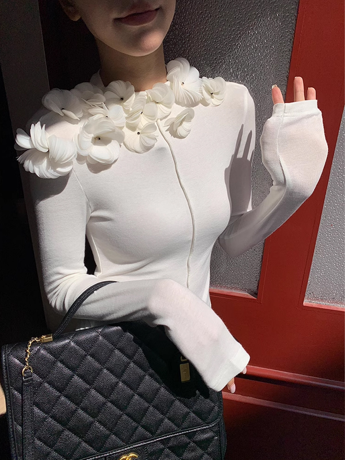 Floral Embroiled Piping Blouse-Mesadic