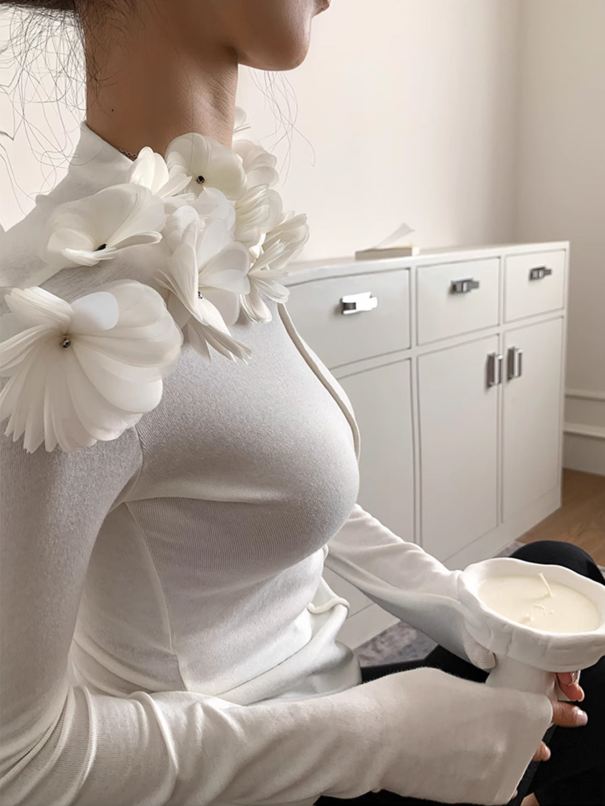 Floral Embroiled Piping Blouse-Mesadic