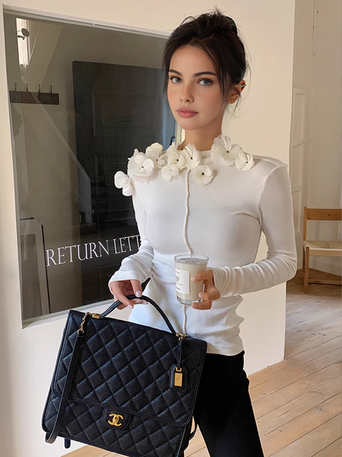 Floral Embroiled Piping Blouse-Mesadic