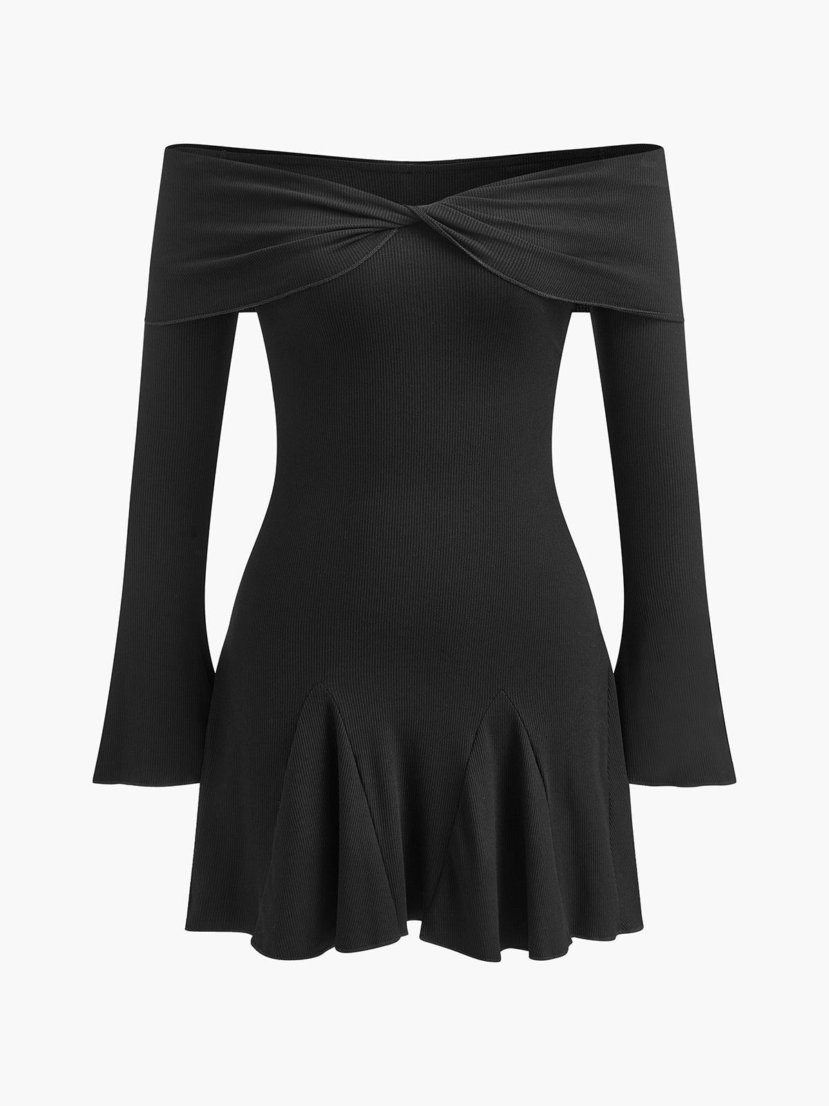 Off-Shoulder Flowy Knit Dress-Mesadic