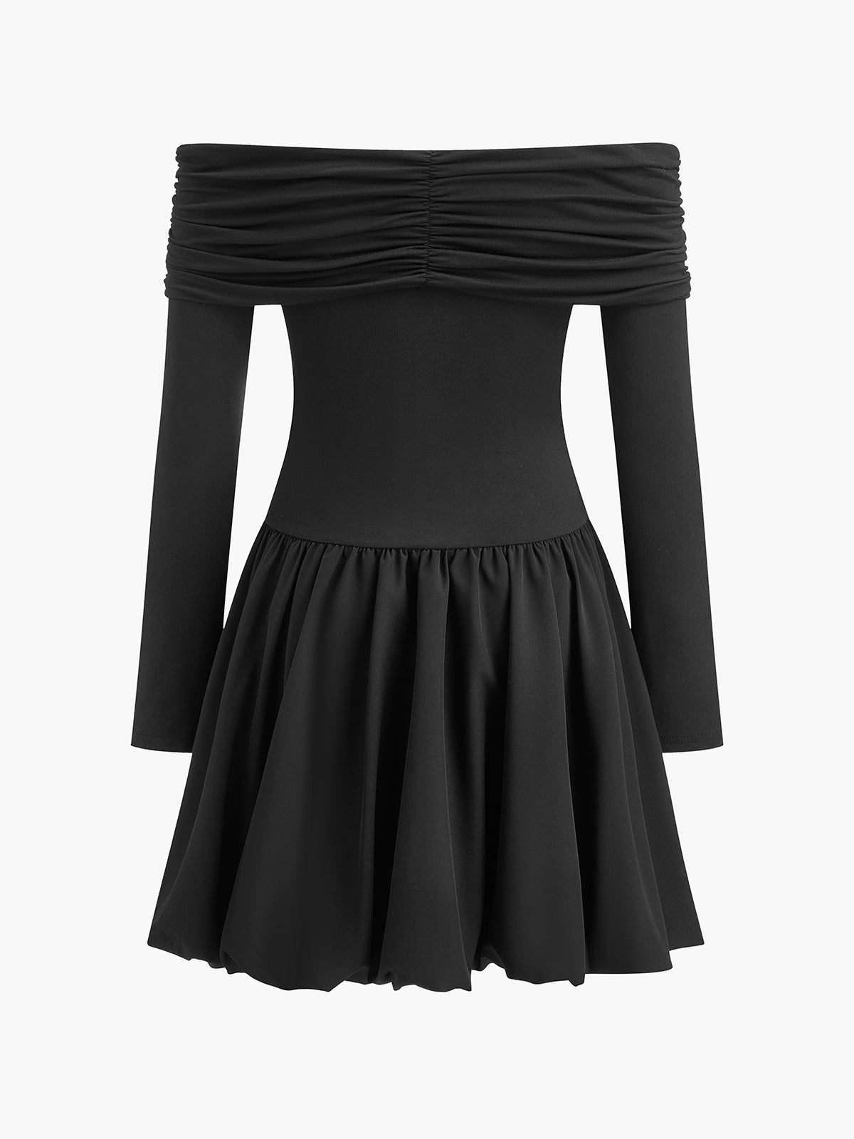 Straight-Shoulder Bud Waist Jersey Dress-Mesadic