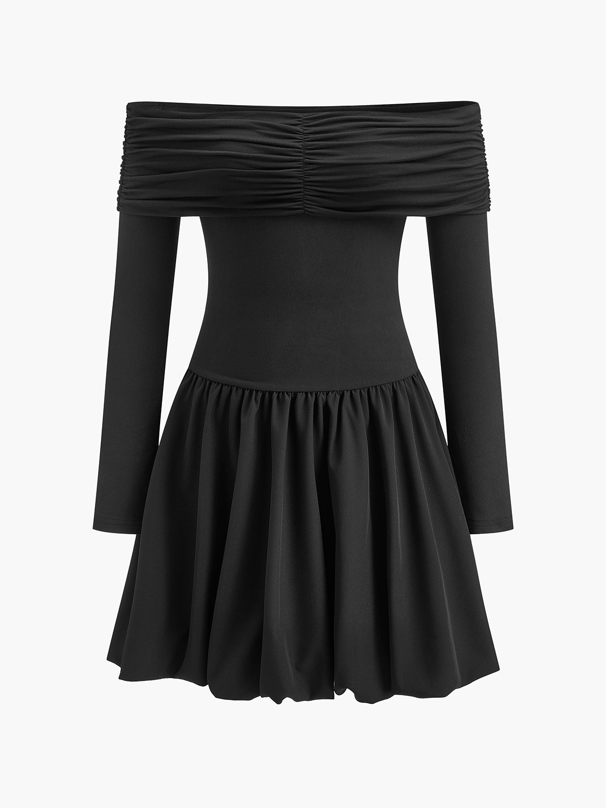Straight-Shoulder Bud Waist Jersey Dress-Mesadic