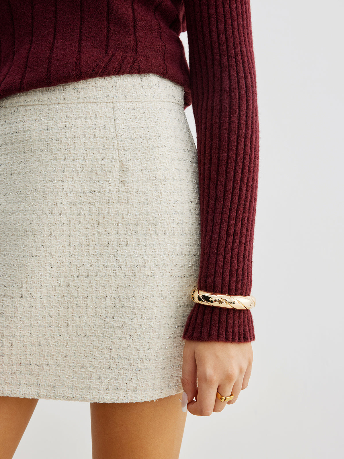 Tweed Zipper A-Line Mini Skirt-Mesadic