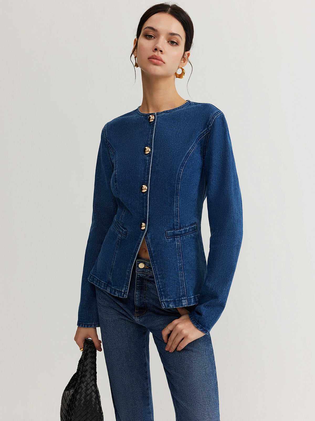 Button Down Denim Slim Jacket-Mesadic