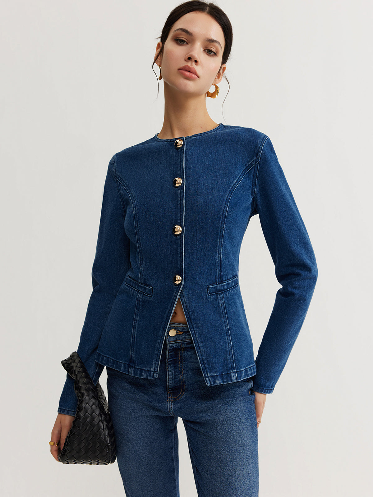 Button Down Denim Slim Jacket-Mesadic