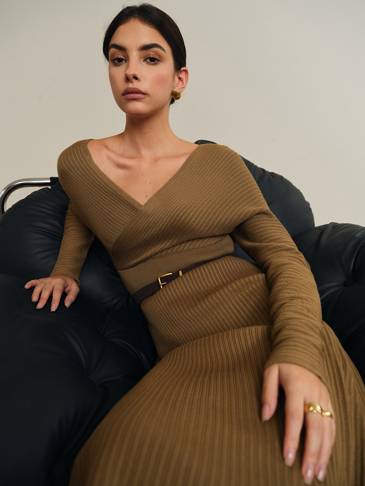 Criss Cross Sweater Dress Without Belt-Mesadic