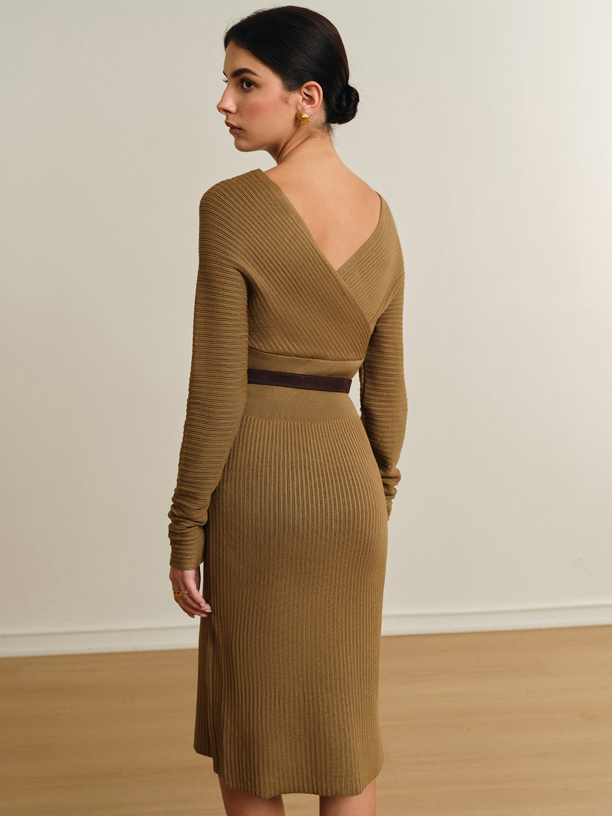 Criss Cross Sweater Dress Without Belt-Mesadic