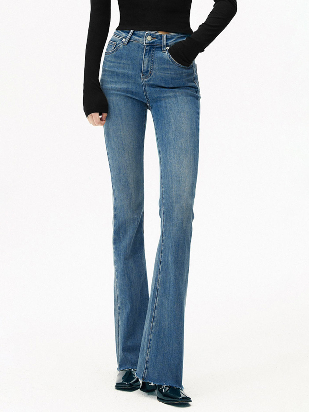 High-Waist Denim Bootcut Jeans-Mesadic