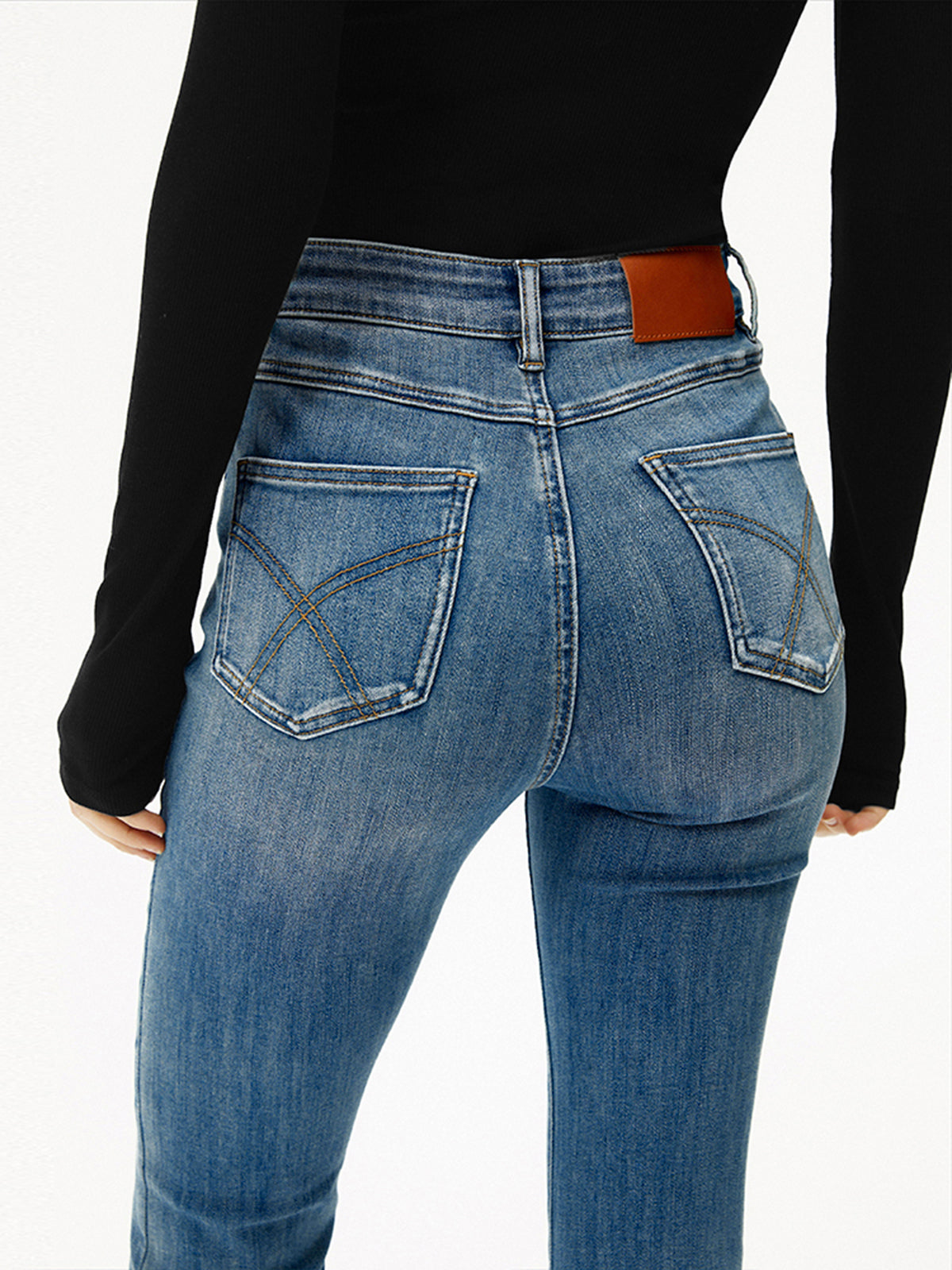 High-Waist Denim Bootcut Jeans-Mesadic