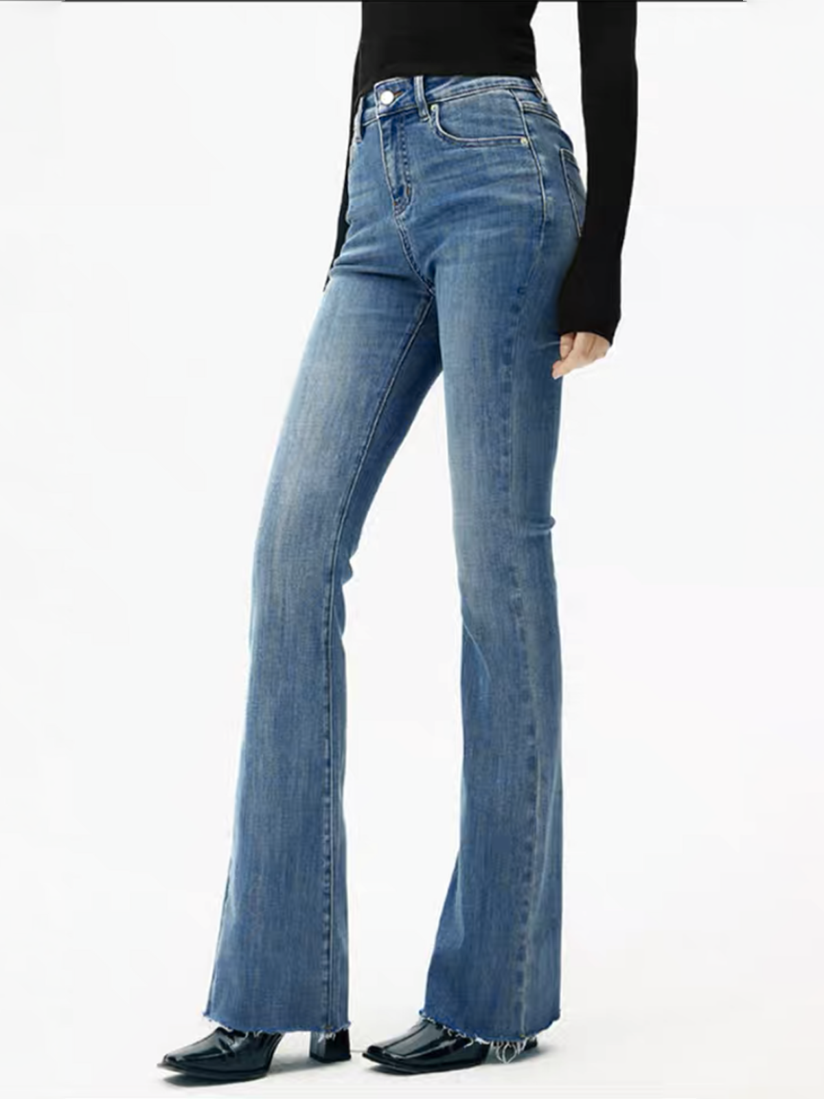 High-Waist Denim Bootcut Jeans-Mesadic