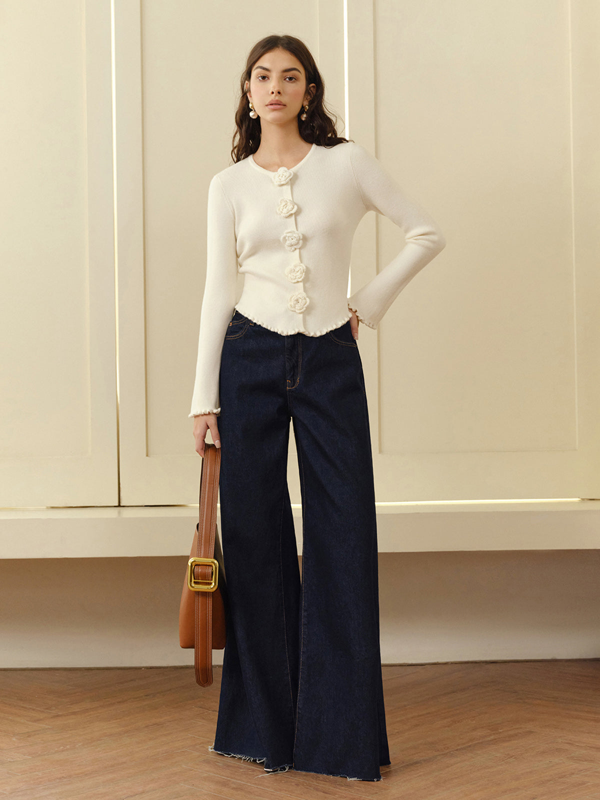 3D Flower Lettuce Trim Cardigan-Mesadic