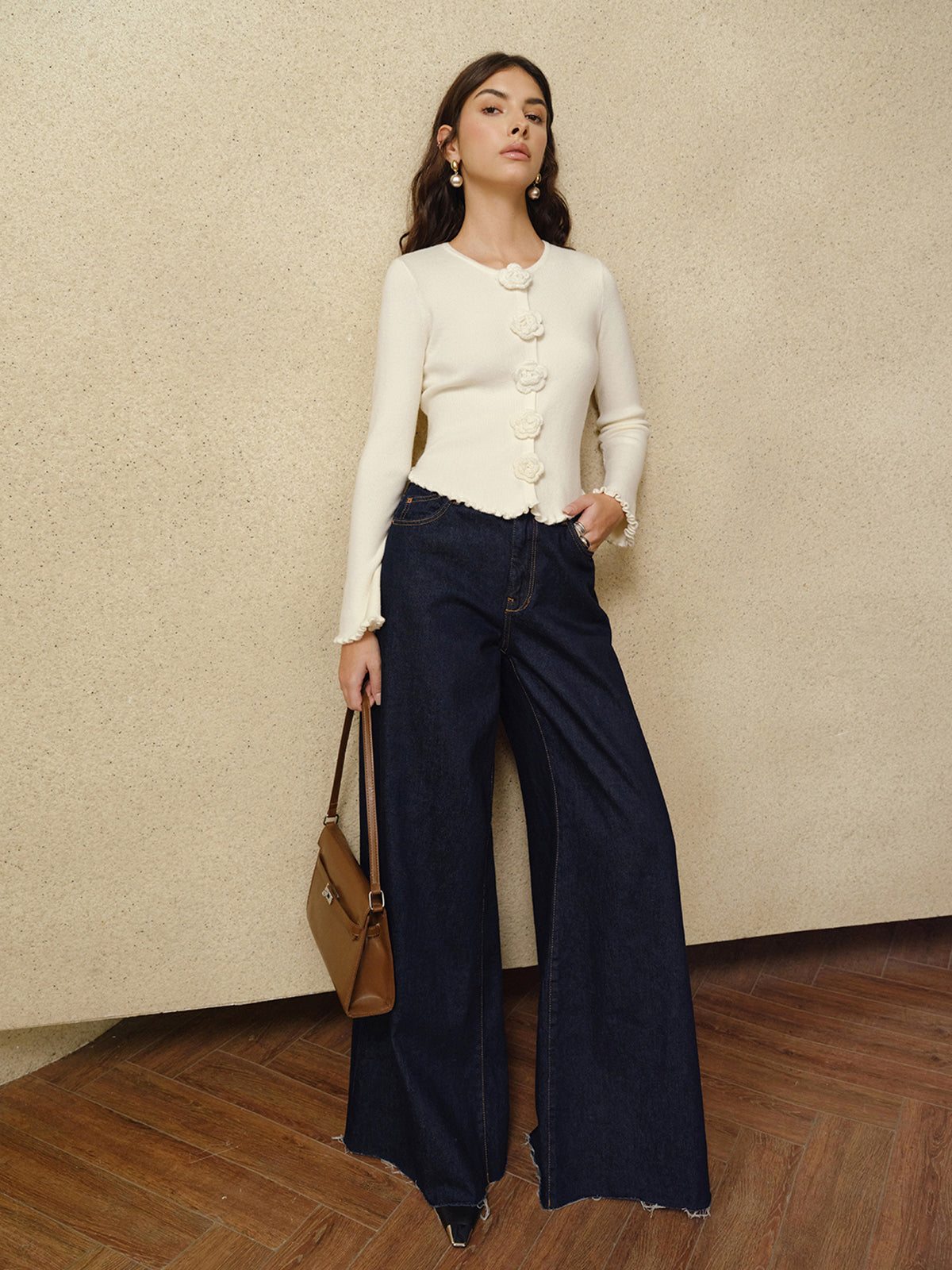 3D Flower Lettuce Trim Cardigan-Mesadic