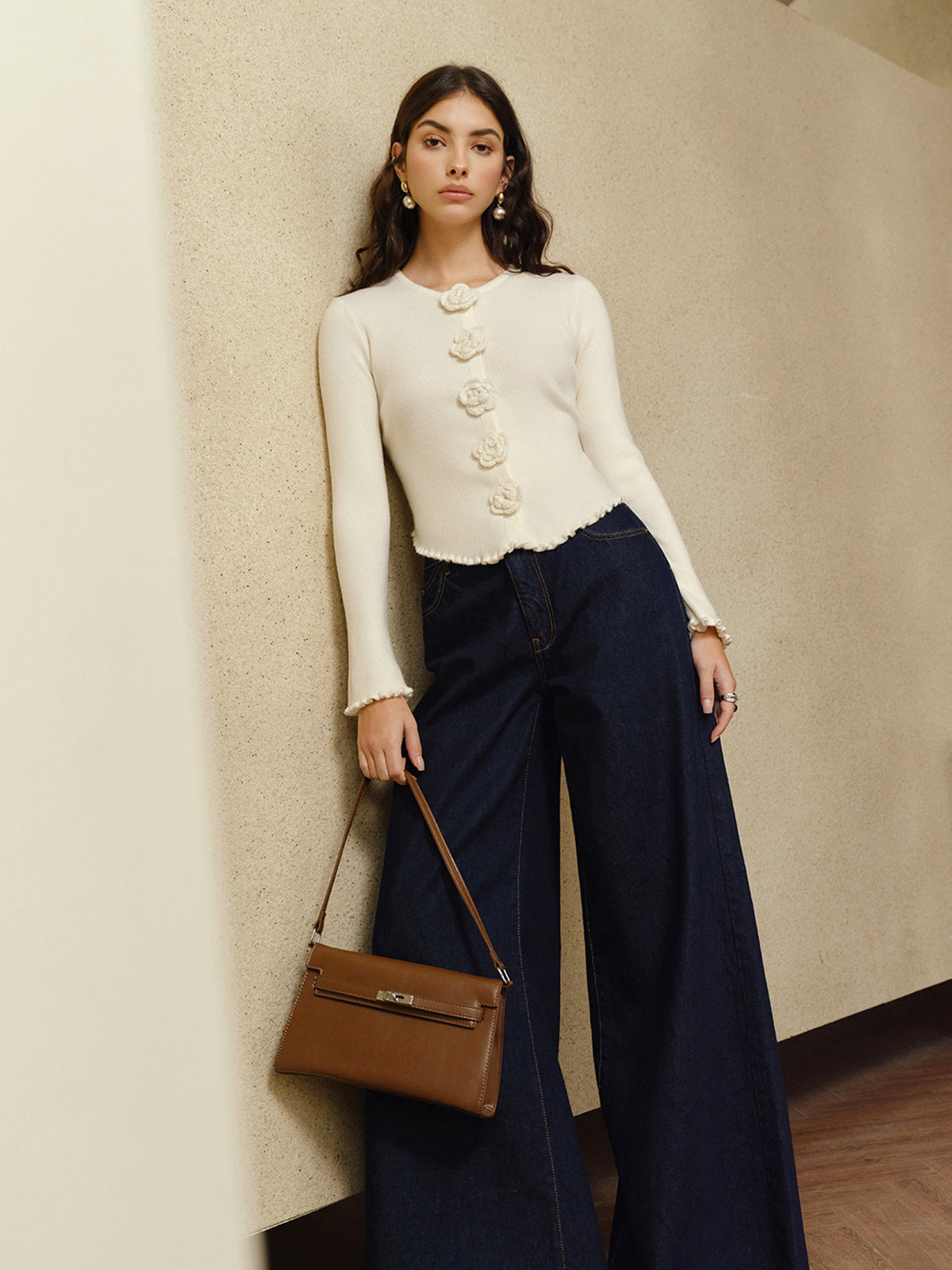 3D Flower Lettuce Trim Cardigan-Mesadic