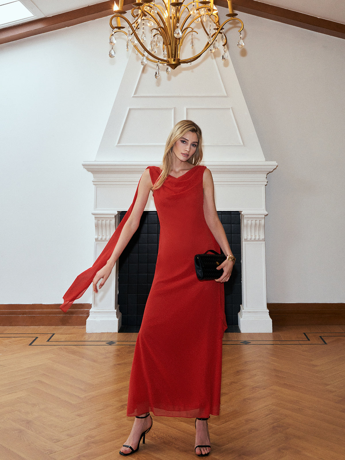 Chiffon Cowl Neck Backless Dress-Mesadic