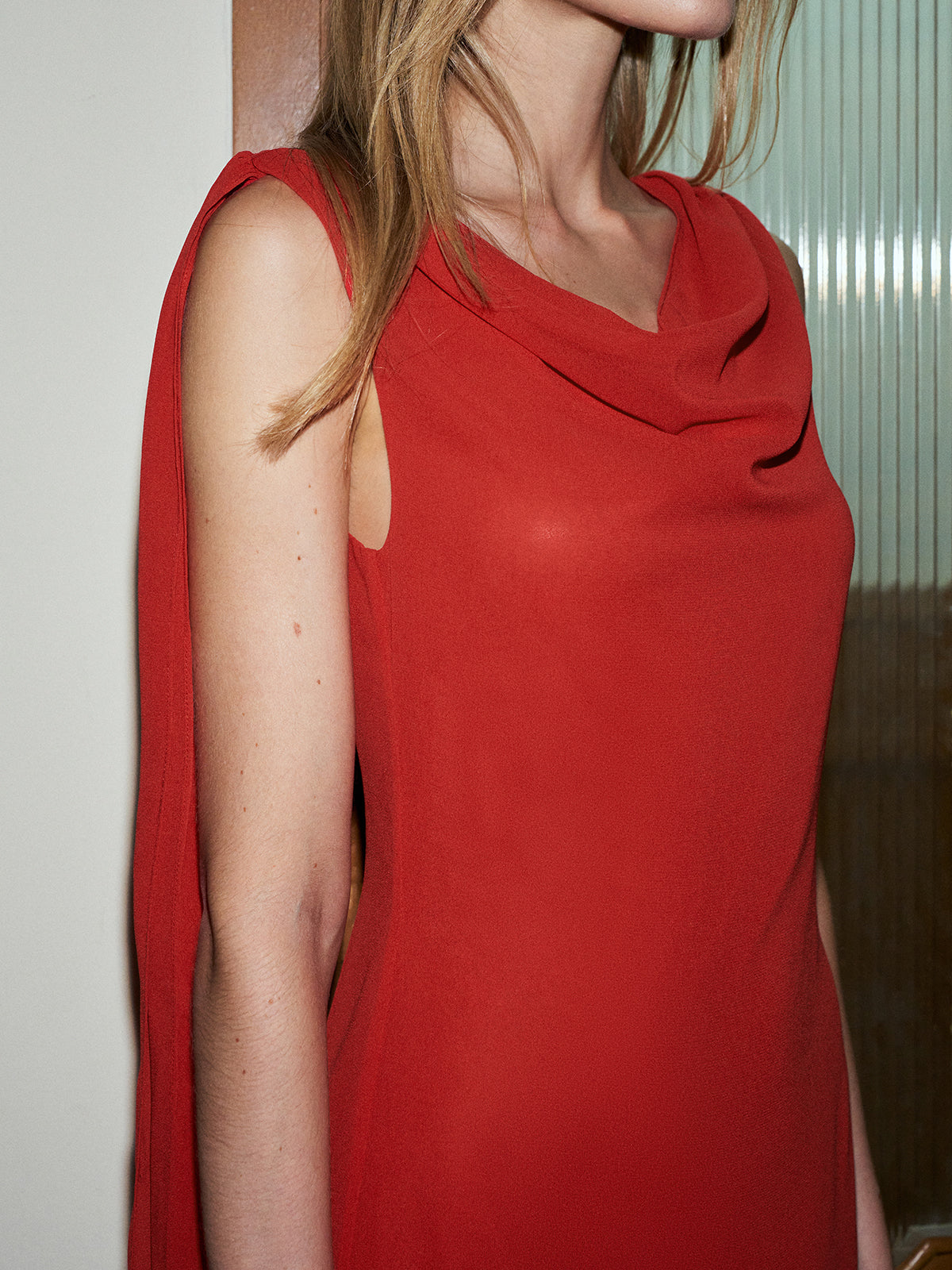 Chiffon Cowl Neck Backless Dress-Mesadic