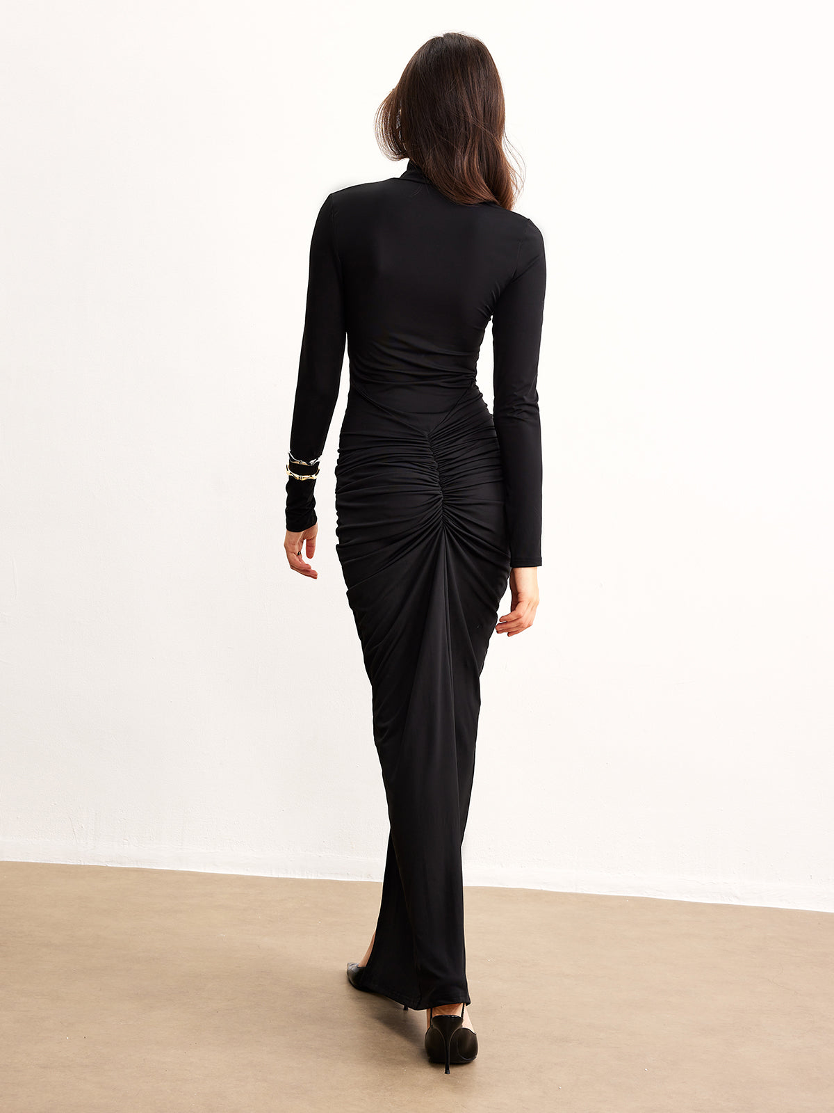 Ruched Split Jersey Long Dress-Mesadic