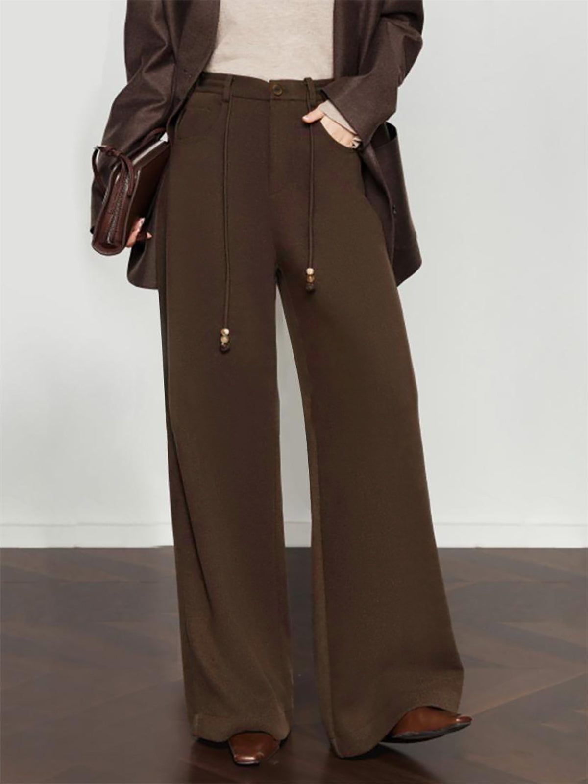 Drawstring Wide-Leg Draped Pants-Mesadic