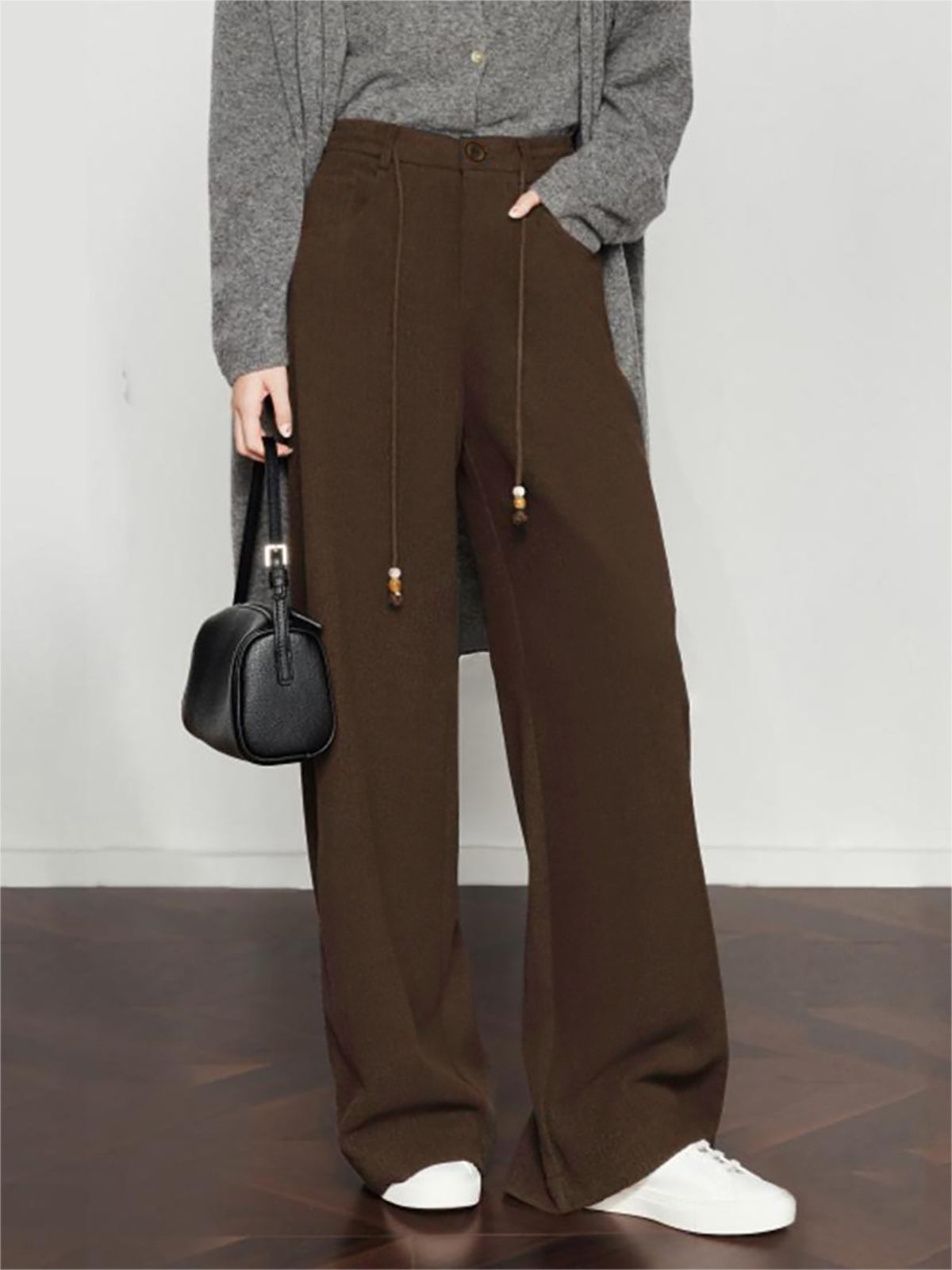 Drawstring Wide-Leg Draped Pants-Mesadic