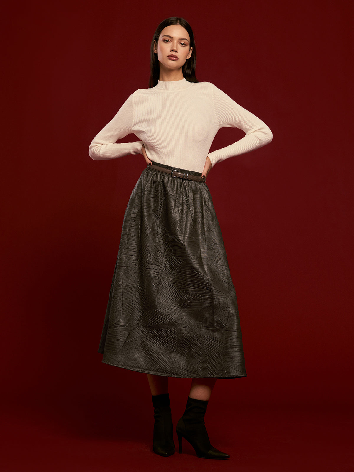 Retro Faux Leather Skirt Without Belt-Mesadic