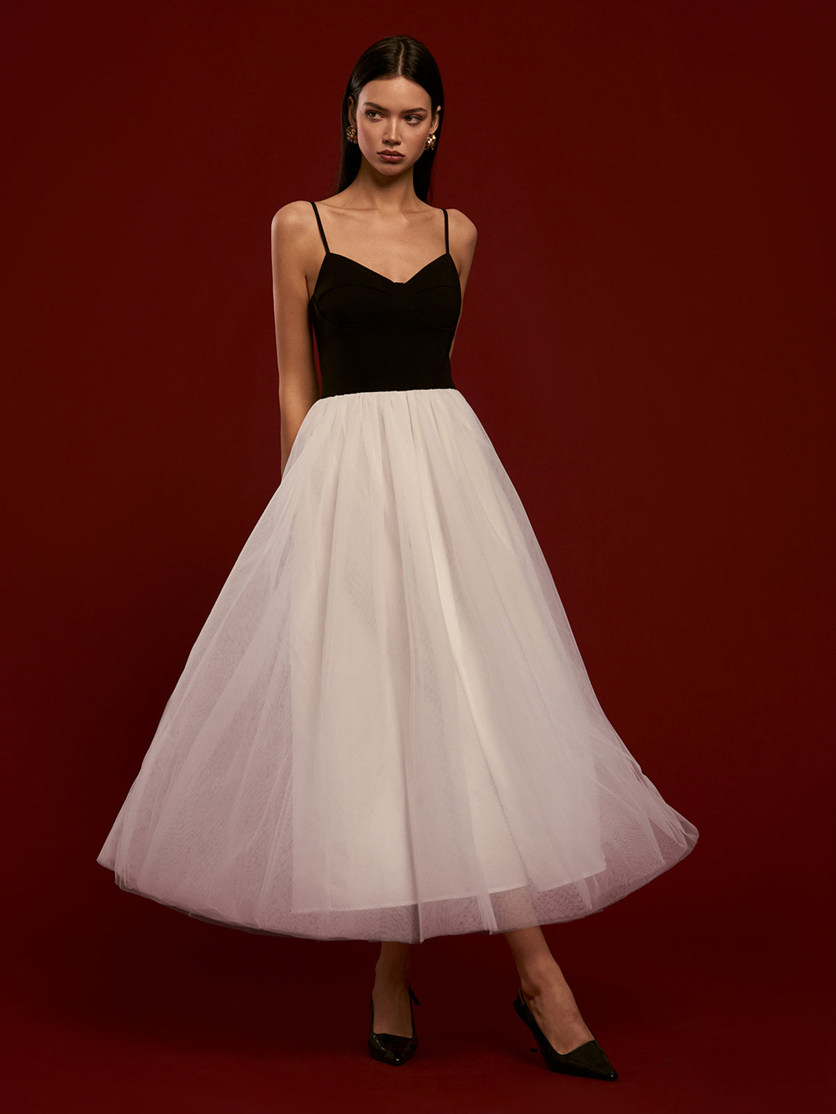 Two-Tone Mesh Cami Dress-Mesadic