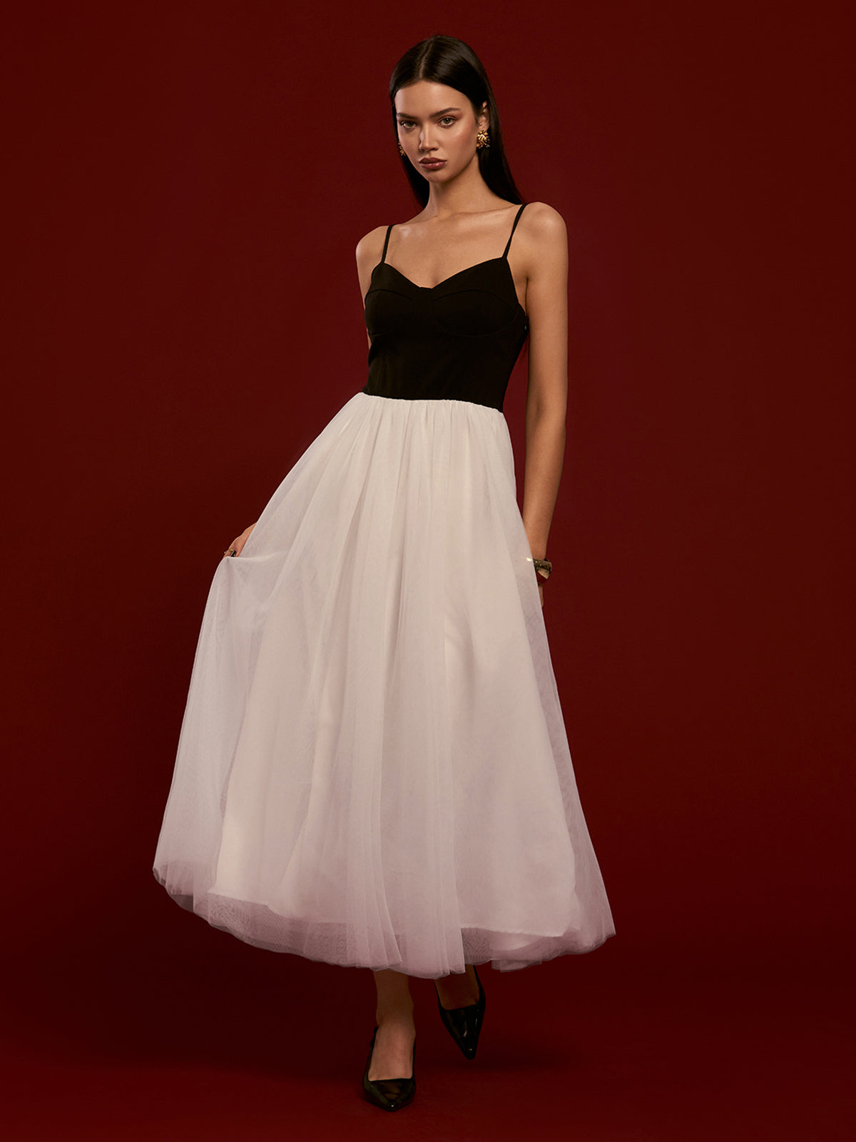 Two-Tone Mesh Cami Dress-Mesadic