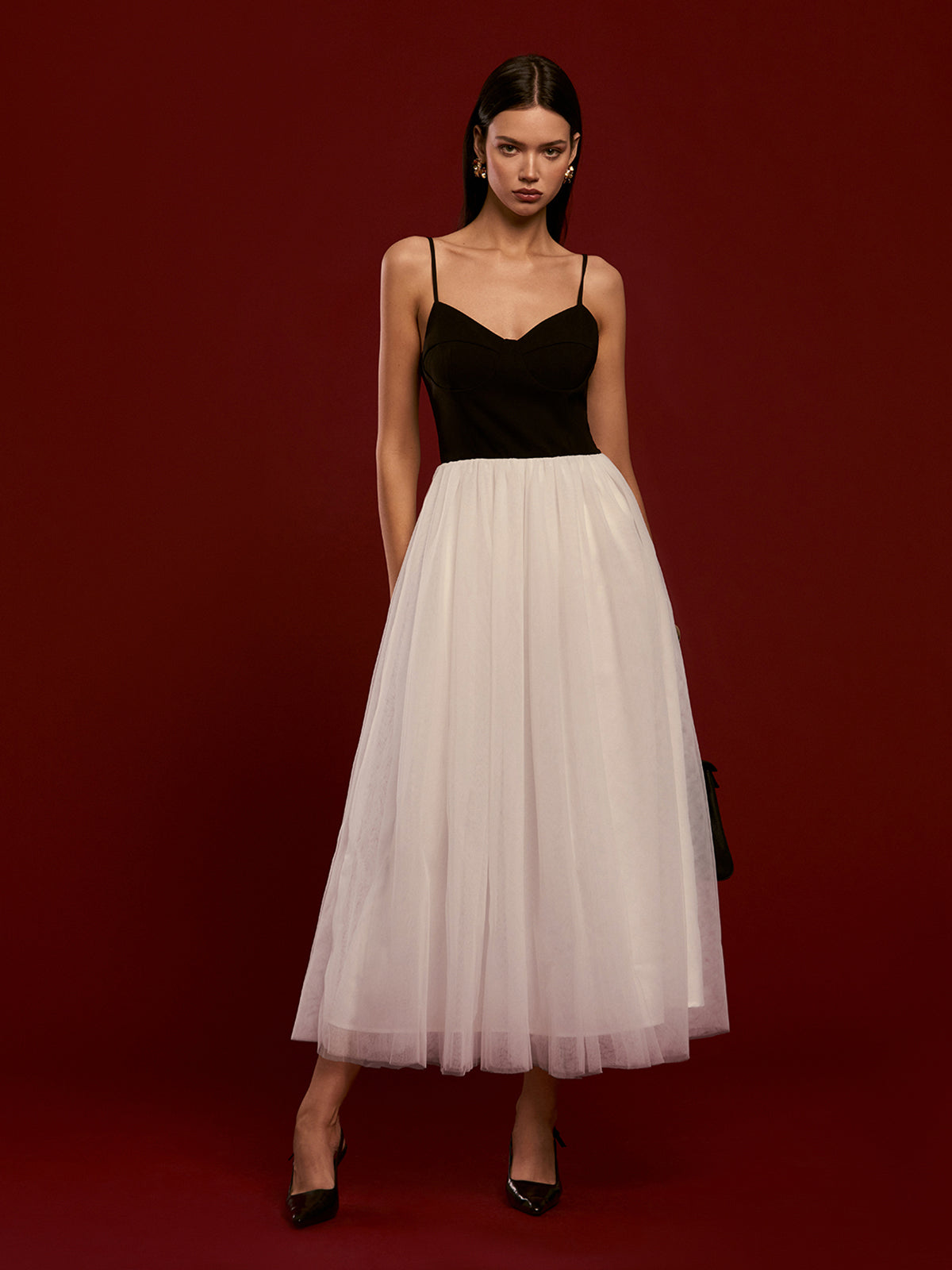 Two-Tone Mesh Cami Dress-Mesadic